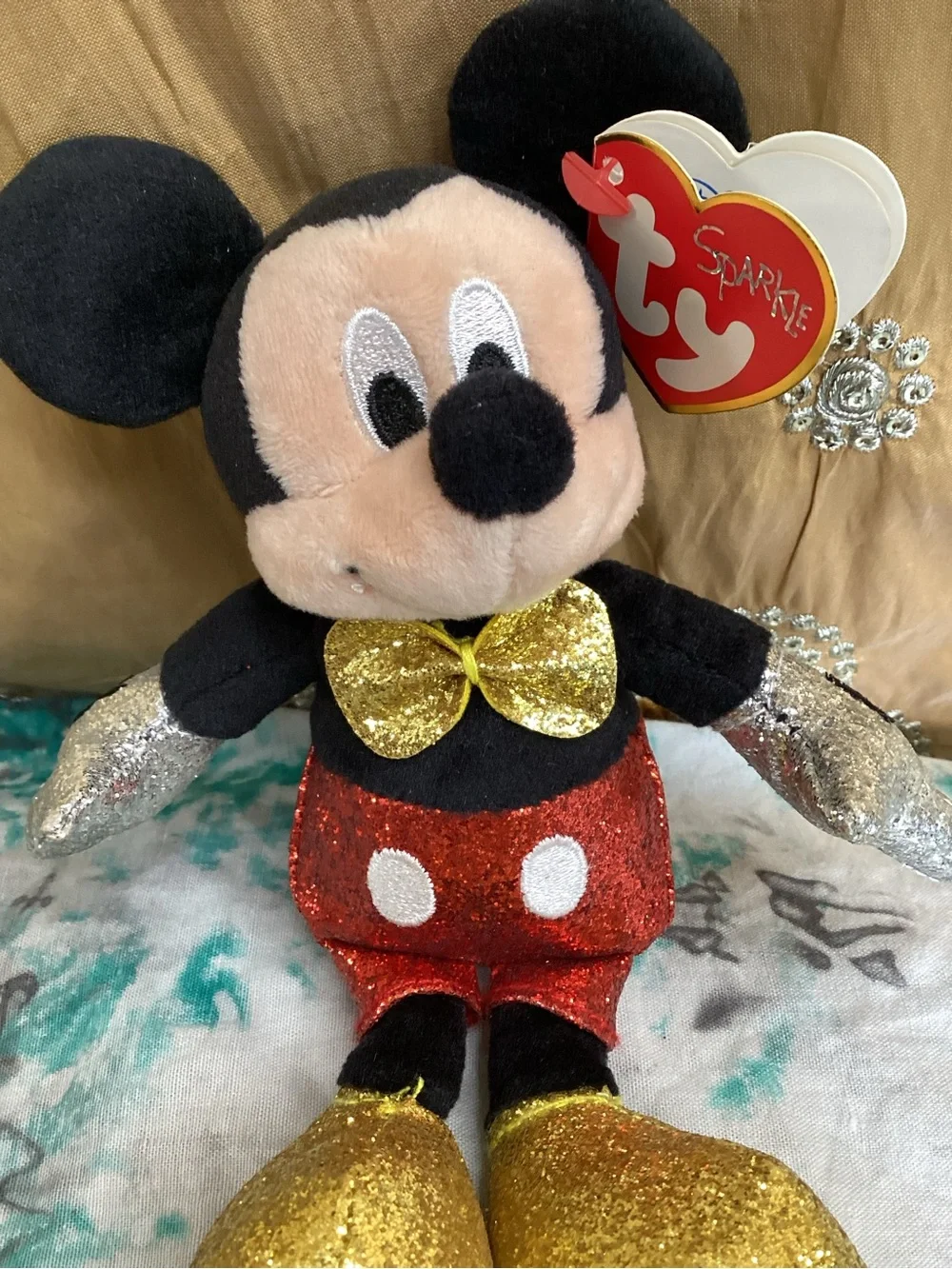 Disney Sparkle Mickey Mouse Beanie Babies Collection - Black, Red & Gold Glitter
